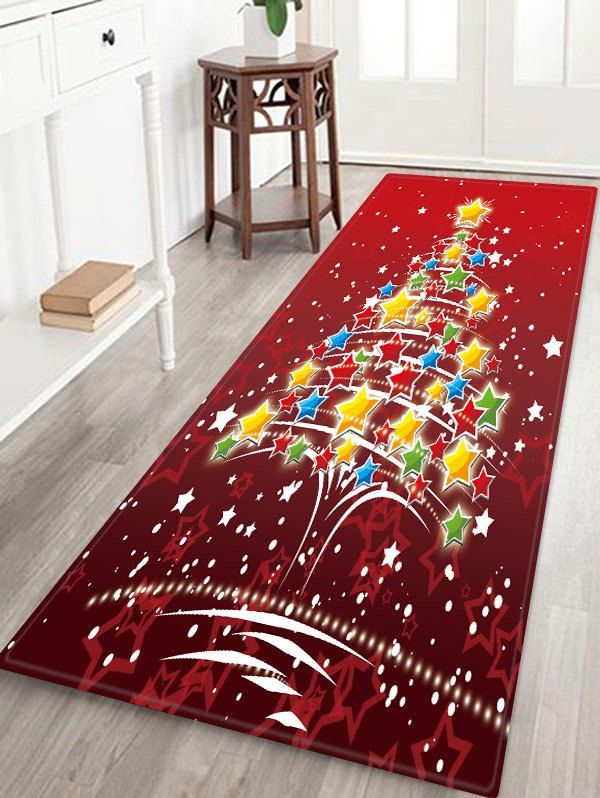 

Christmas Stars Tree Pattern Water Absorption Floor Rug, Red wine