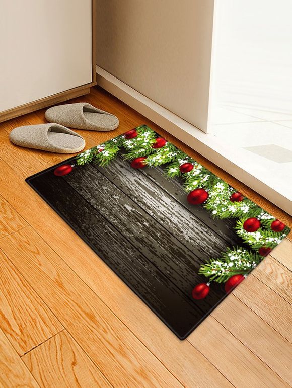 Tapis de Sol Boule de Noël Antidérapant Motif de Bois - multicolor W20 X L31.5 INCH