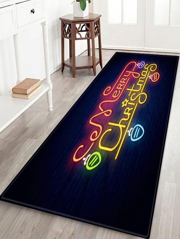 Tapis de Sol Joyeux Noël Antidérapant Motif de Lumière - multicolor W24 X L71 INCH