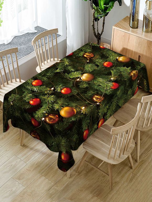 Nappe de Table Imperméable à Imprimé Boules et Sapin de Noël - multicolor W54 X L54 INCH