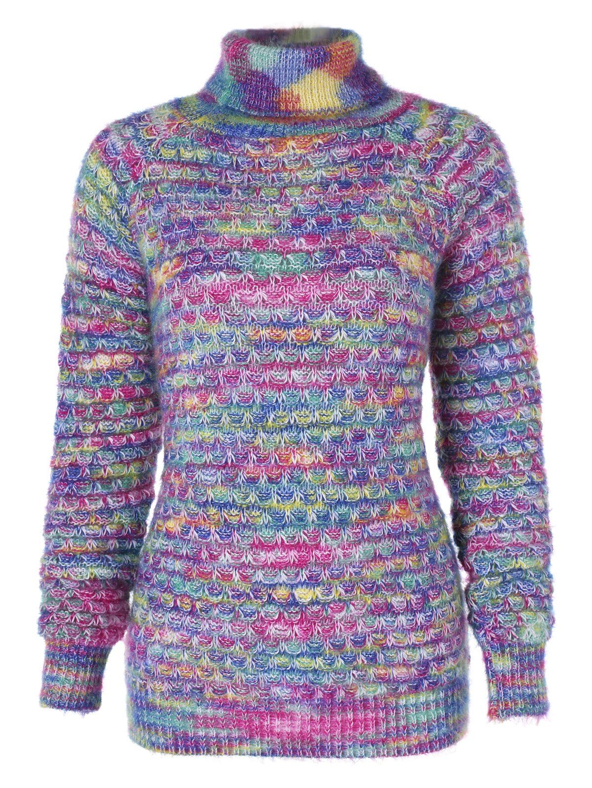 

Multicolor Turtleneck Crocheted Sweater, Multi-a