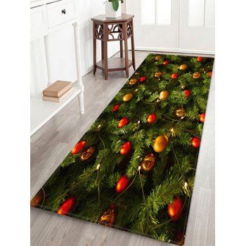 Christmas Ball and Tree Print Floor Rug