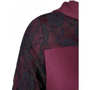 

Plus Size Lace Panel Color Block Hoodie, Dark orchid
