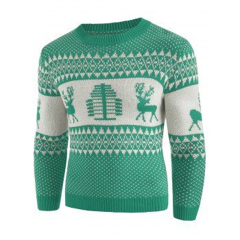Image of Christmas Deer Print Crew Neck Sweater