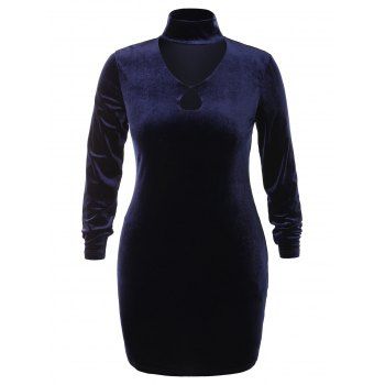 

Plus Size High Neck Cut Out Bodycon Dress, Deep blue