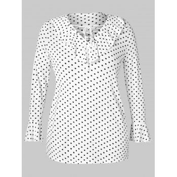 

Plus Size Lace Up Polka Dot T-shirt, White