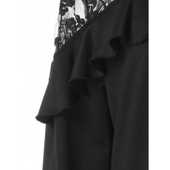 

Plus Size Keyhole Lace Insert Ruffled Dress, Black