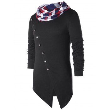

Asymmetric Checked Pile Heap Collar T-shirt, Black