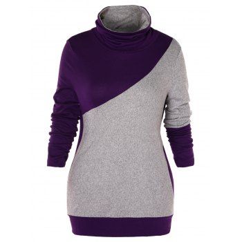 

Plus Size Turtleneck Two Tone Sweatshirt, Multicolor