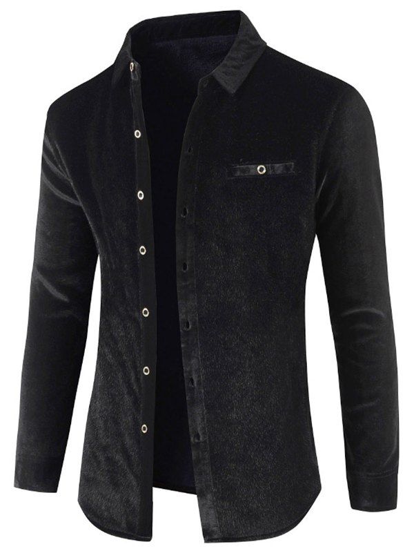 

Faux Pocket Solid Color Shirt, Black