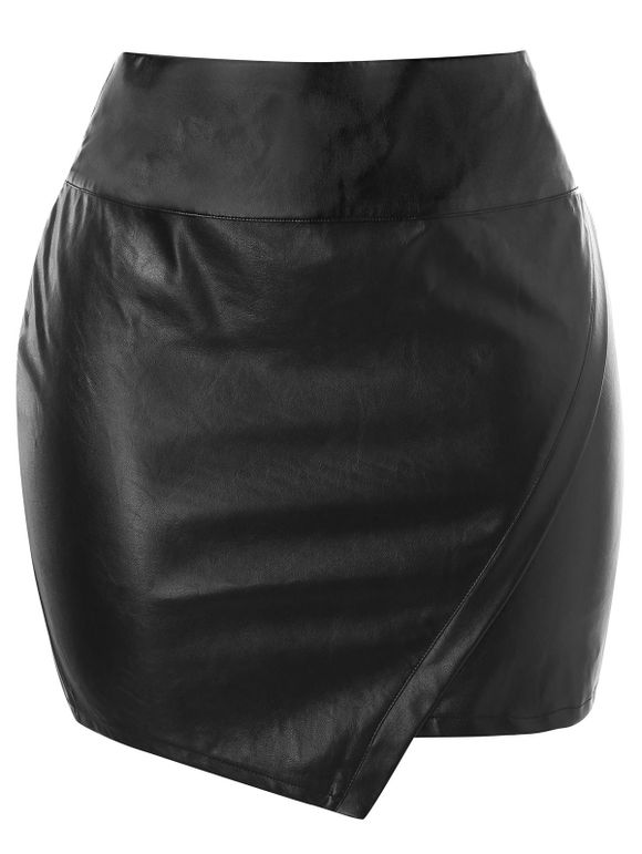 Jupe Asymétrique de Grande Taille à Taille Haute - Noir 2X