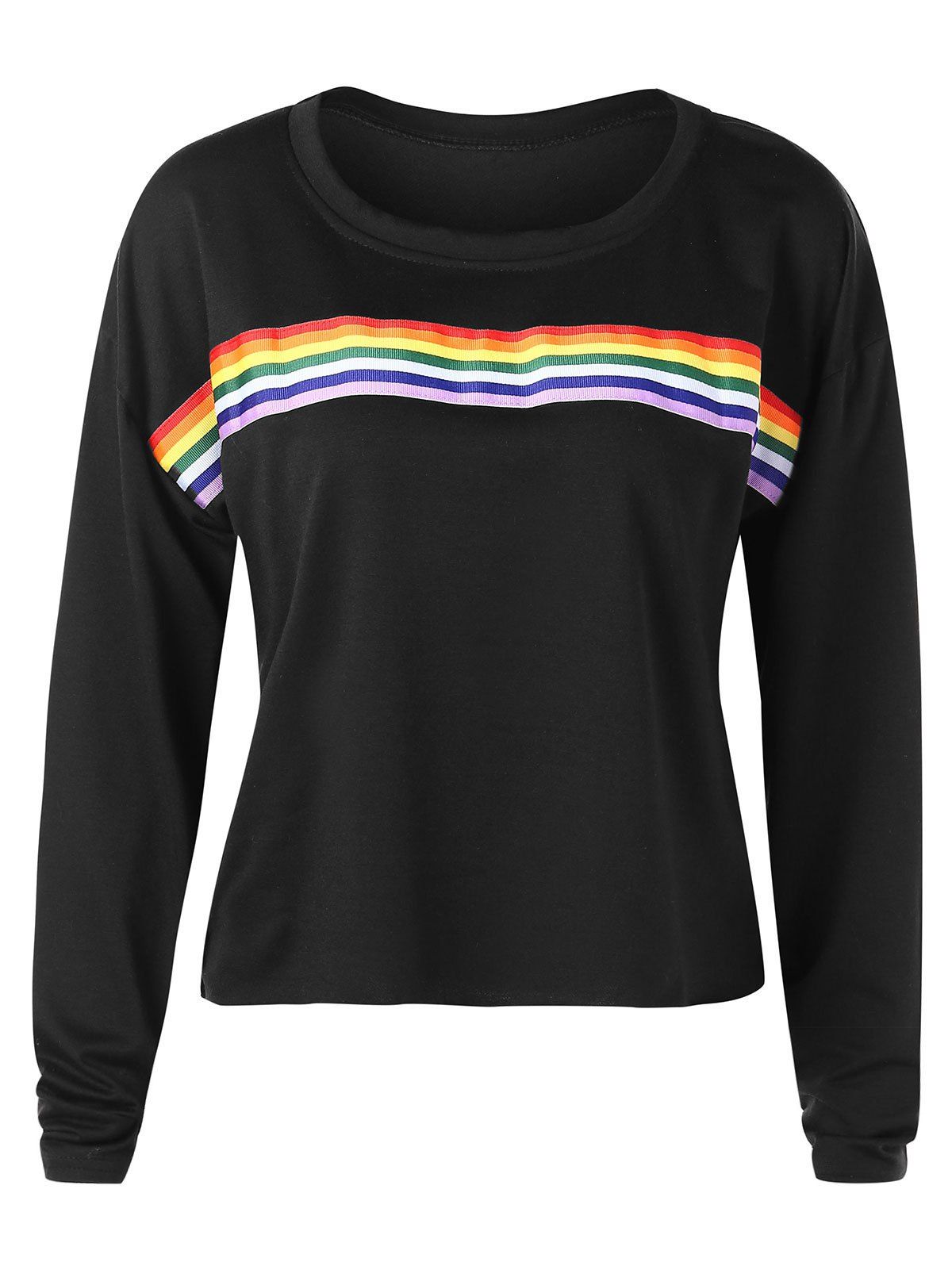 

Long Sleeves Rainbow Stripe T Shirt, Black