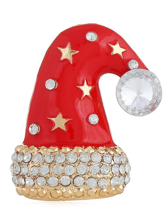 Rhinestone Christmas Hat Brooch - Or 
