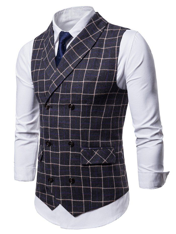 

Double Breasted Shawl Collar Checked Waistcoat, Carbon gray
