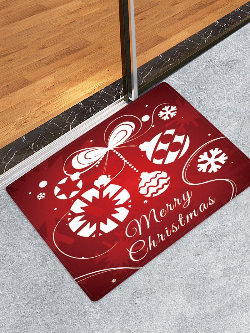 

Merry Christmas Balls Pattern Anti-skid Area Rug, Red wine