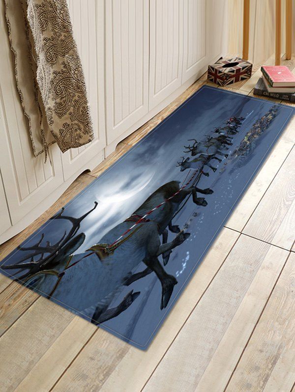 

Christmas Elk Sledge Pattern Water Absorption Area Rug, Multi