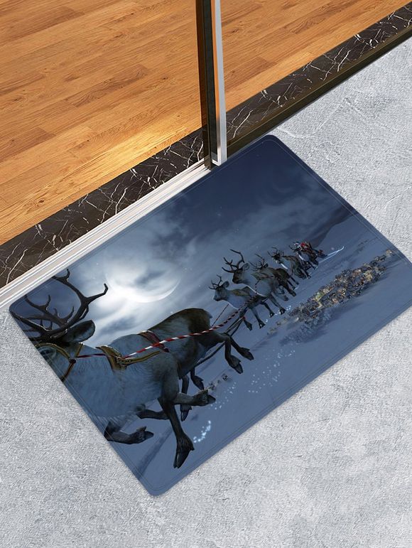 Tapis Anti-dérapant Absorbant d'Eau Motif de Cerf et de Traîneau - multicolor W24 X L35.5 INCH