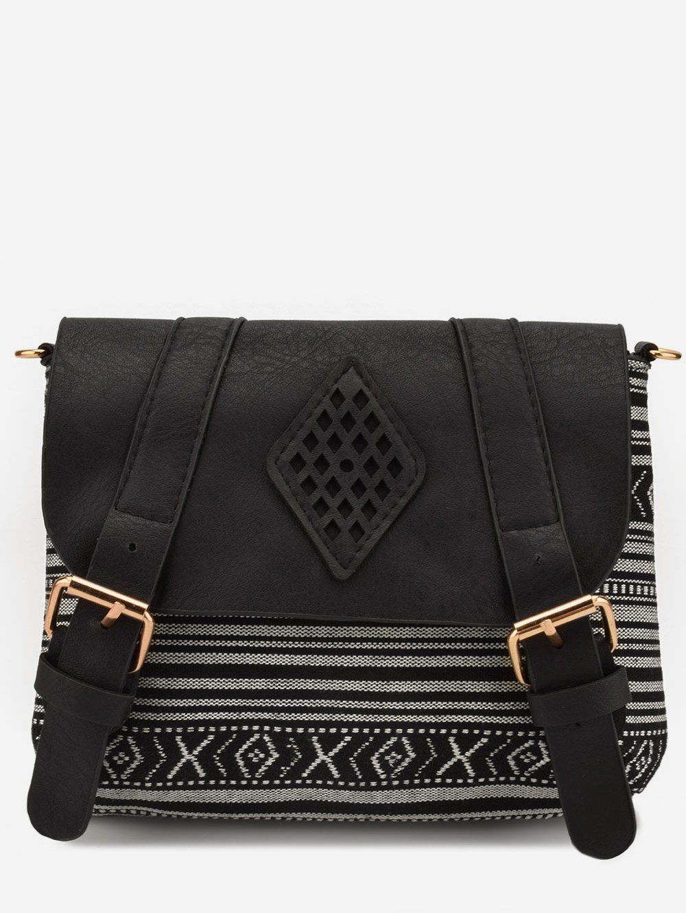 

Ethnic Panel Buckle Crossbody Bag, Black