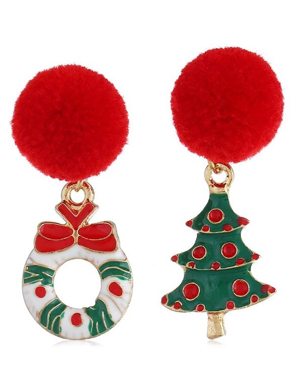 Christmas Tree Fuzzy Ball Drop Earrings - multicolor 