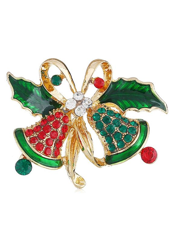 Christmas Bell Colored Rhinestone Brooch - Or 