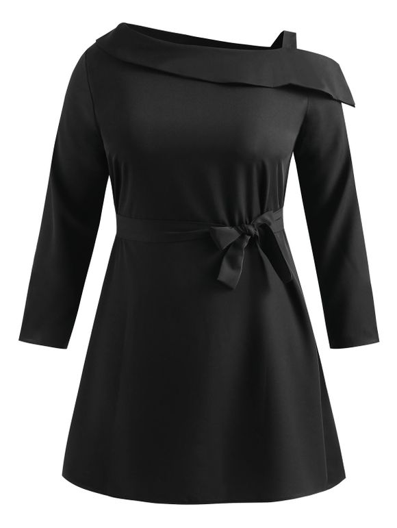 Robe Ceinturée Découpée de Grande Taille - Noir 1X