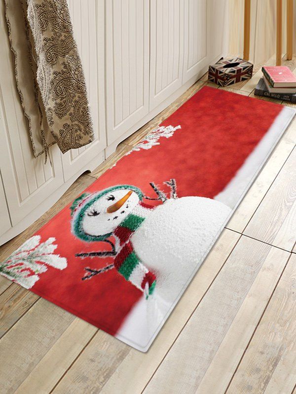 

Christmas Snowman Pattern Water Absorption Floor Rug, Red