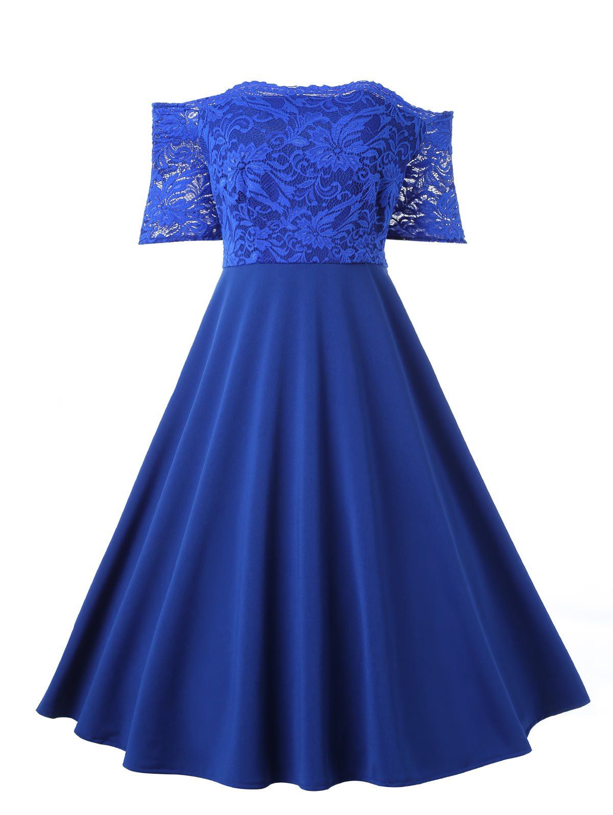 

Plus Size Lace Panel Off Shoulder Vintage Dress, Blue