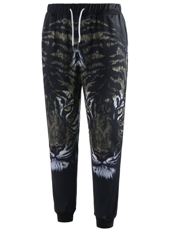 Pantalon de Jogging Tigre Imprimé Taille à Cordon - Noir S