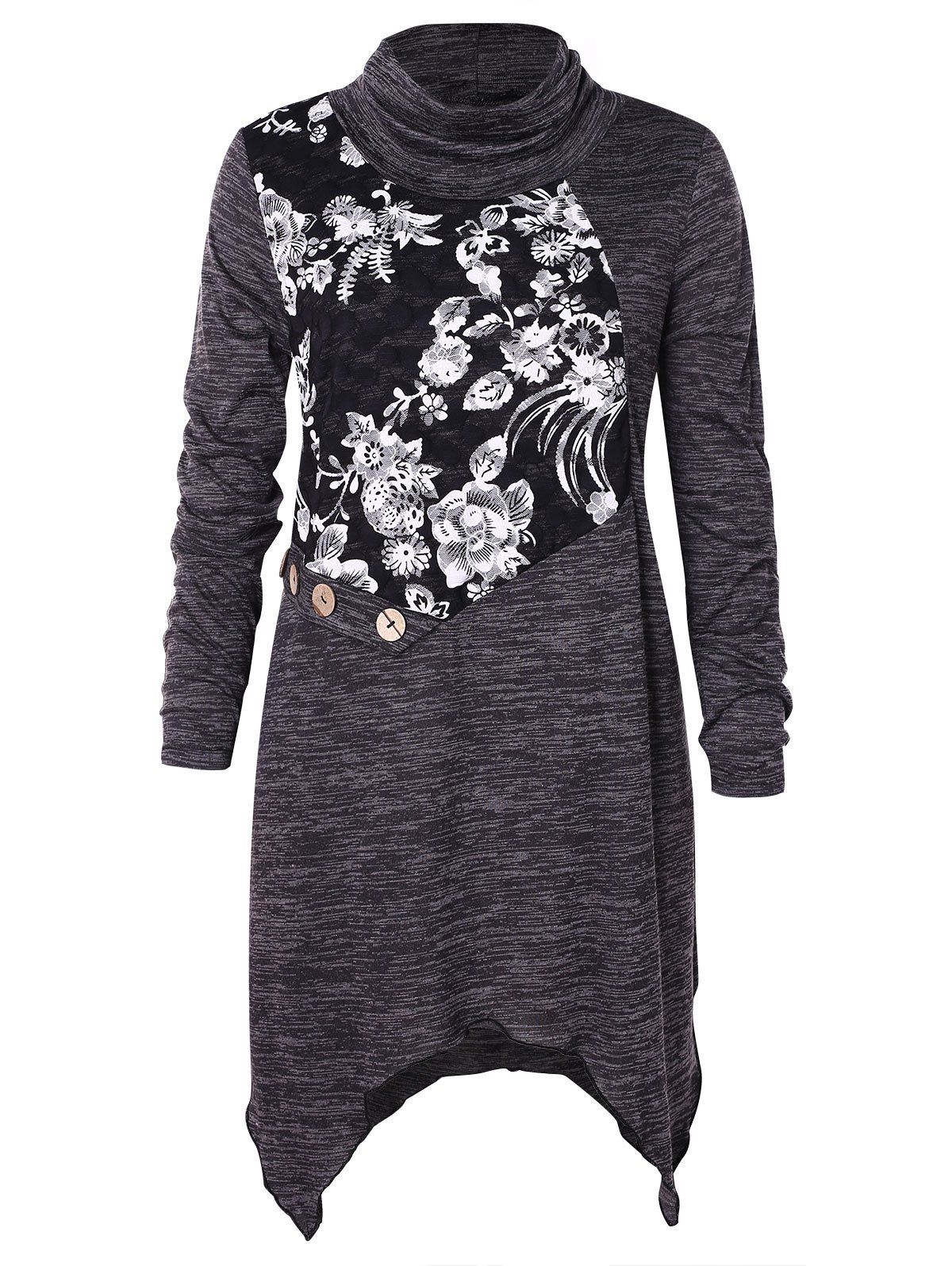Plus Size Cowl Neck Floral Marled T-shirt