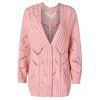 Button Up Hollow Out Crochet Cardigan - PINK L