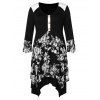 Robe Asymétrique Fleurie Imprimée de Grande Taille - Noir L