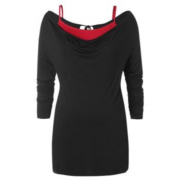

Plus Size Cowl Neck Cut Out T-shirt With Tank Top, Black
