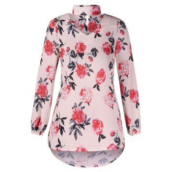 

Floral Print Front Cut Out Blouse, Light pink
