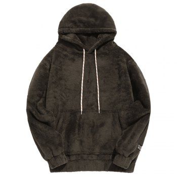 

Pouch Pocket Patch Detail Fluffy Hoodie, Taupe