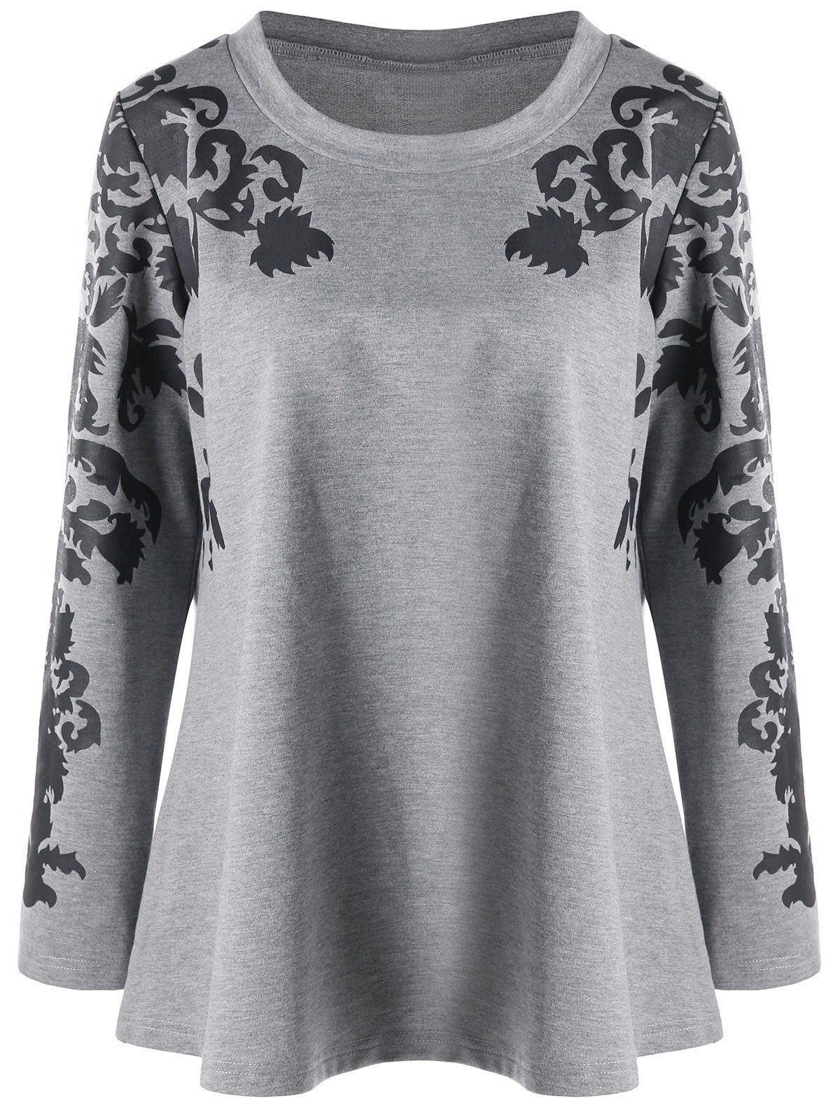 

Print Plus Size Raglan Sleeve Top, Gray