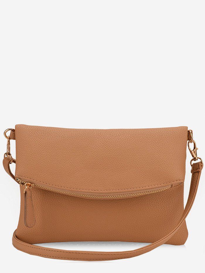 [17 OFF] 2020 Minimalist PU Leather Crossbody Bag In LIGHT BROWN