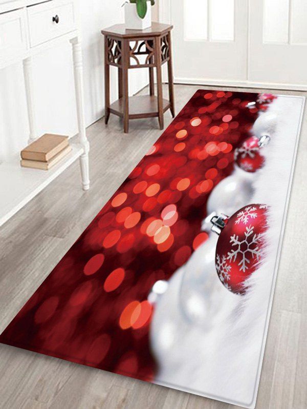 

Christmas Balls Dots Pattern Anti-skid Water Absorption Area Rug, Red wine