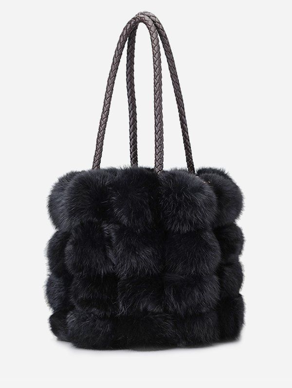 

String Design Faux Fur Handbag, Black
