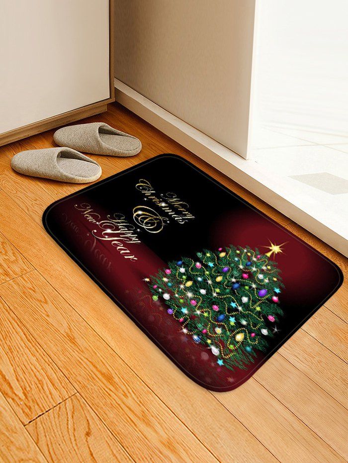 

Christmas Tree Letters Pattern Anti-skid Water Absorption Area Rug, Multi