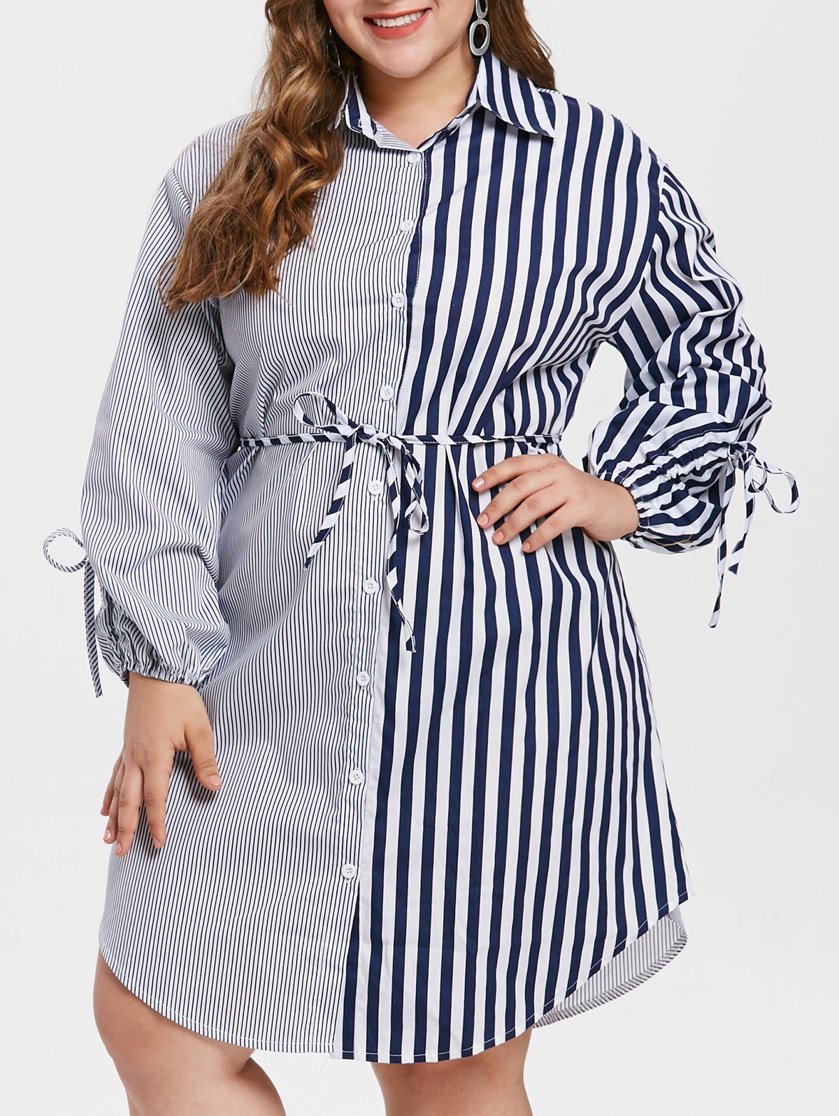 

Plus Size Stripe Shirt Casual Dress, Multi