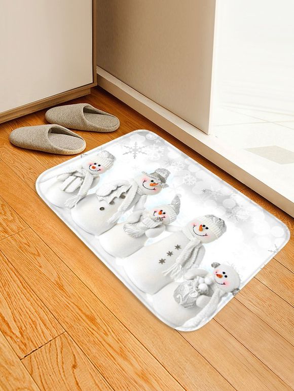 Tapis de Sol de Noël Antidérapant Motif de Famille de Bonhommes de Neige - Blanc W16 X L24 INCH