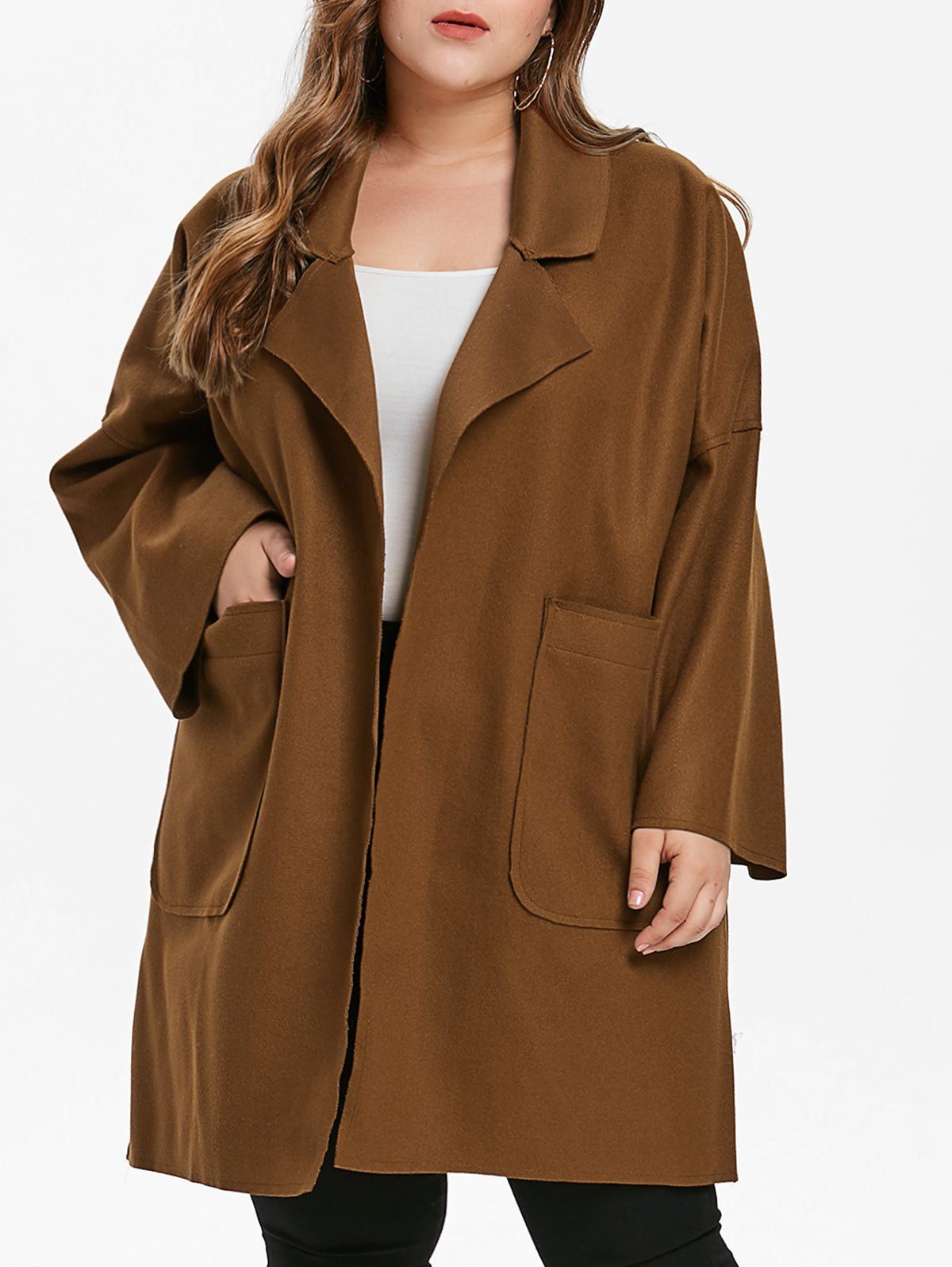 [33% OFF] 2020 Plus Size Lapel Collar Felt Coat In BROWN | DressLily