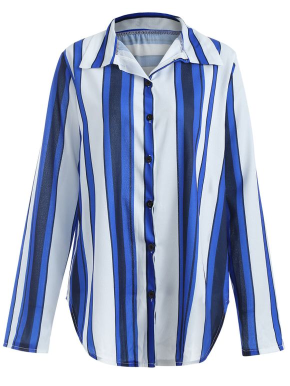 Chemise Boutonnée à Rayure Verticale - Bleu XL
