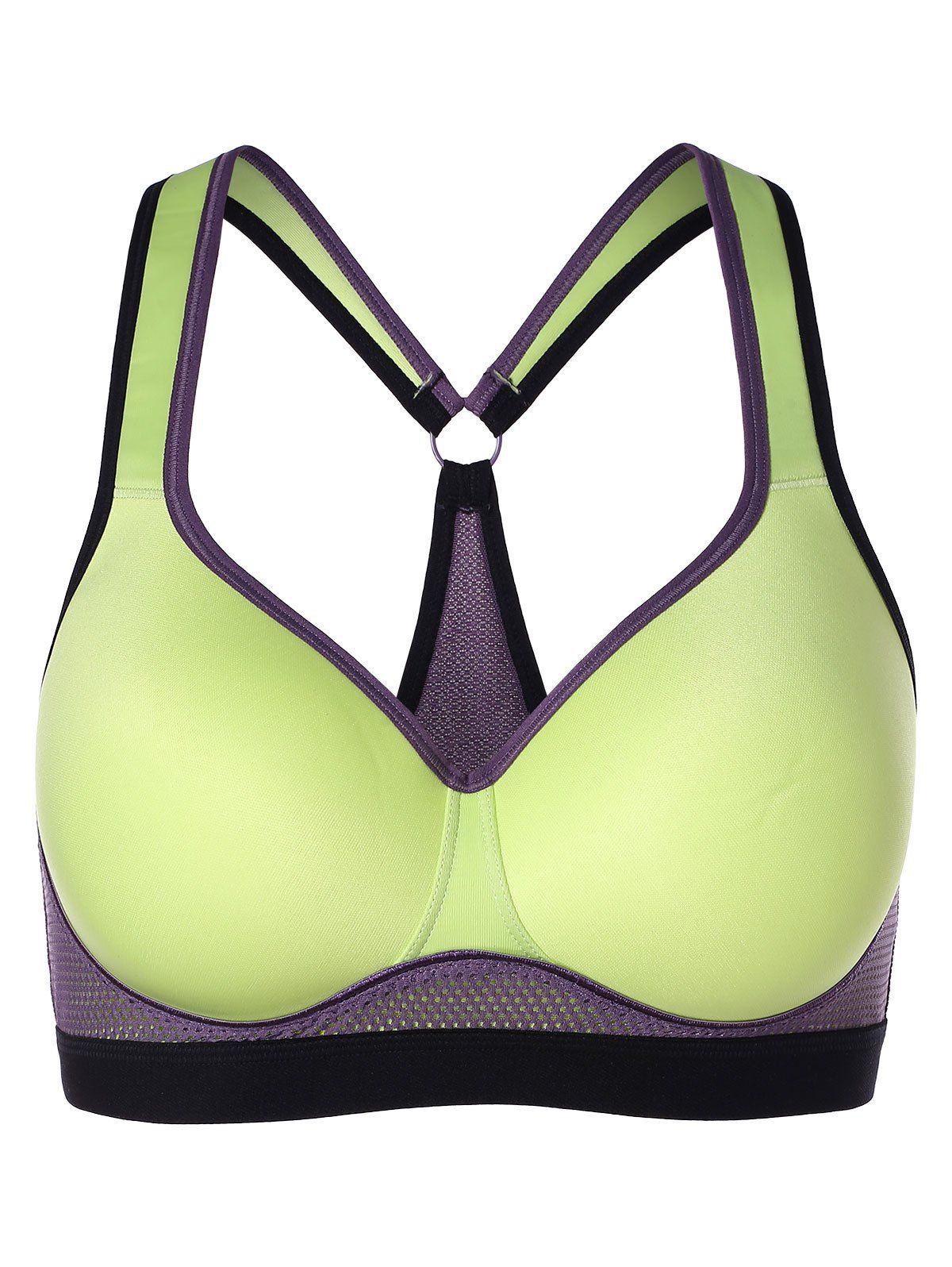 

Breathable Mesh Panel Push Up Workout Bra, Green yellow