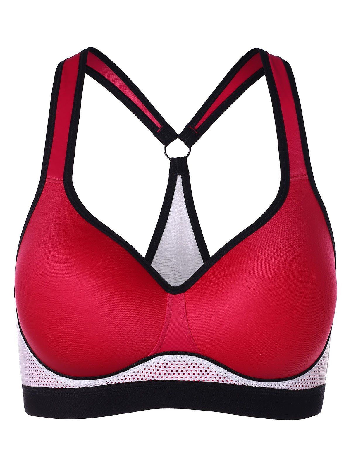

Breathable Mesh Panel Push Up Workout Bra, Red