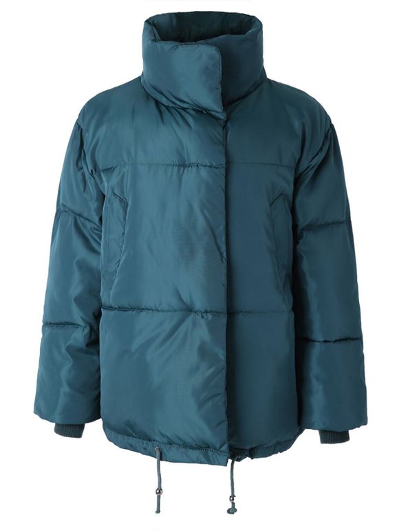 Manteau Doudoune Couvert Boutonné à Col Cheminée - Paon Bleu S
