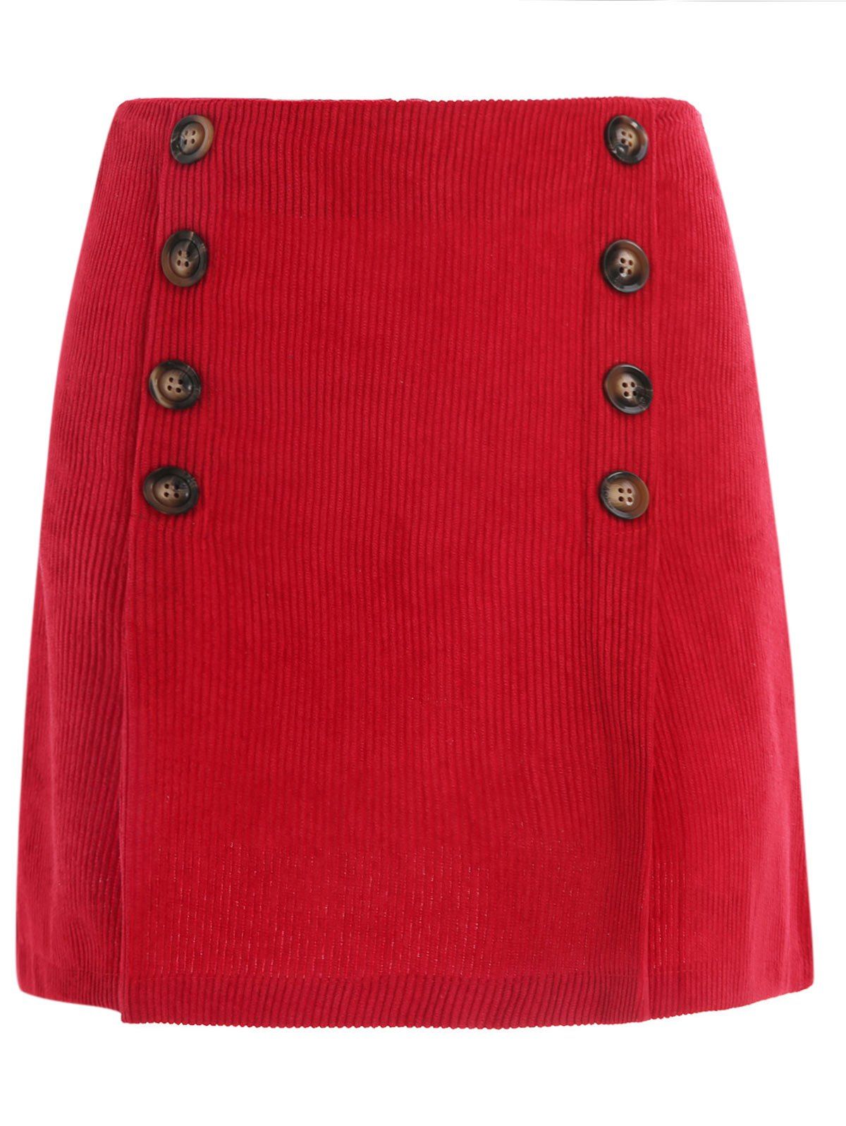 

Double Breasted Mini Corduroy Skirt, Red
