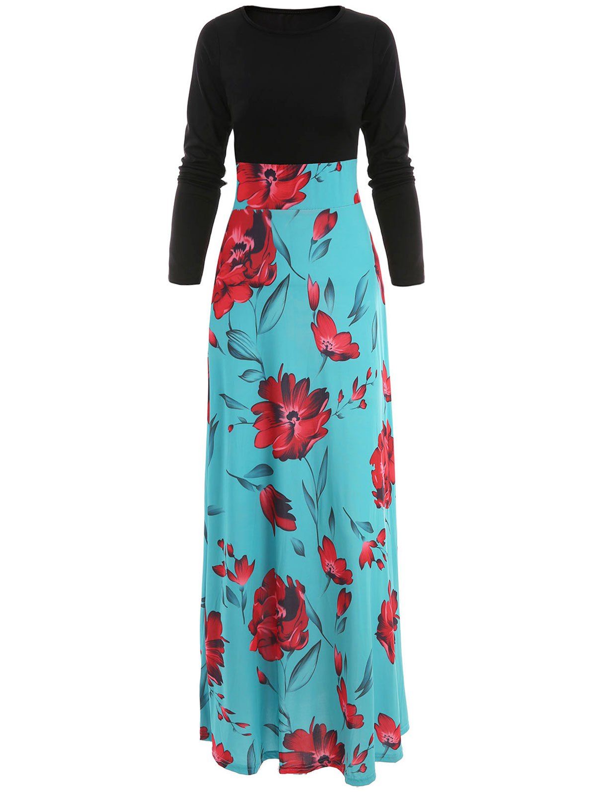 

Floral Printed High Waist Maxi Dress, Macaw blue green