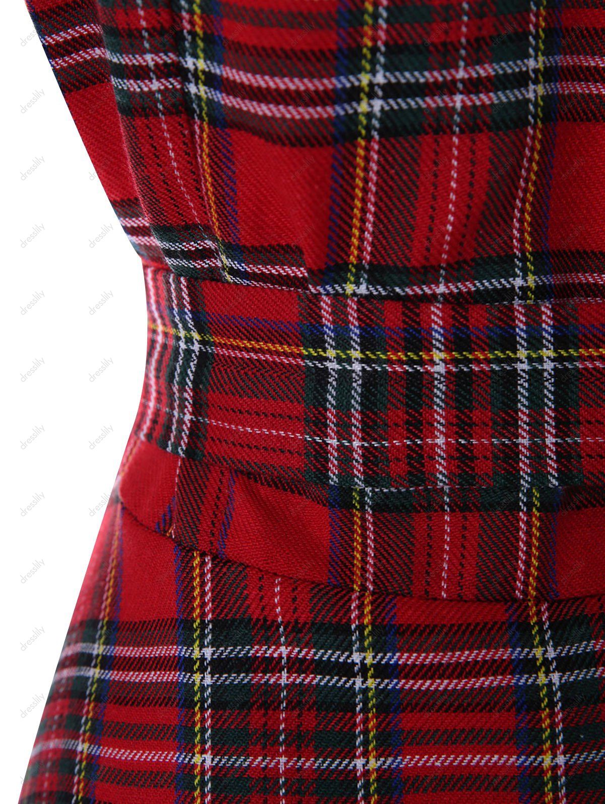 Sleeveless Tartan Skater Dress - CHERRY RED M