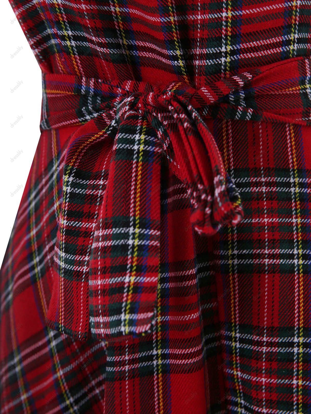 Sleeveless Tartan Skater Dress - CHERRY RED M